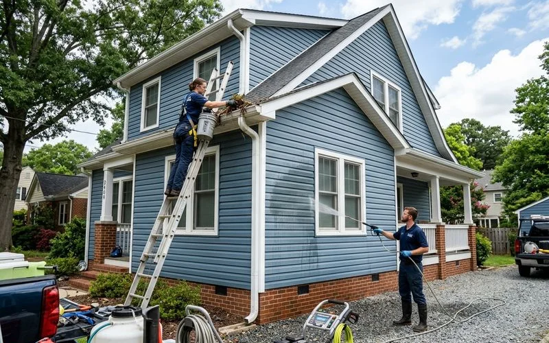 House wash and gutter cleaning happening on the same visit