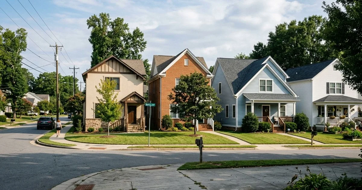 Four common Raleigh siding types — vinyl, brick, HardiePlank, stucco