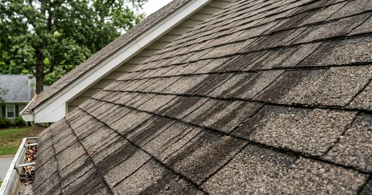 Heavy Gloeocapsa magma streaks on Raleigh roof