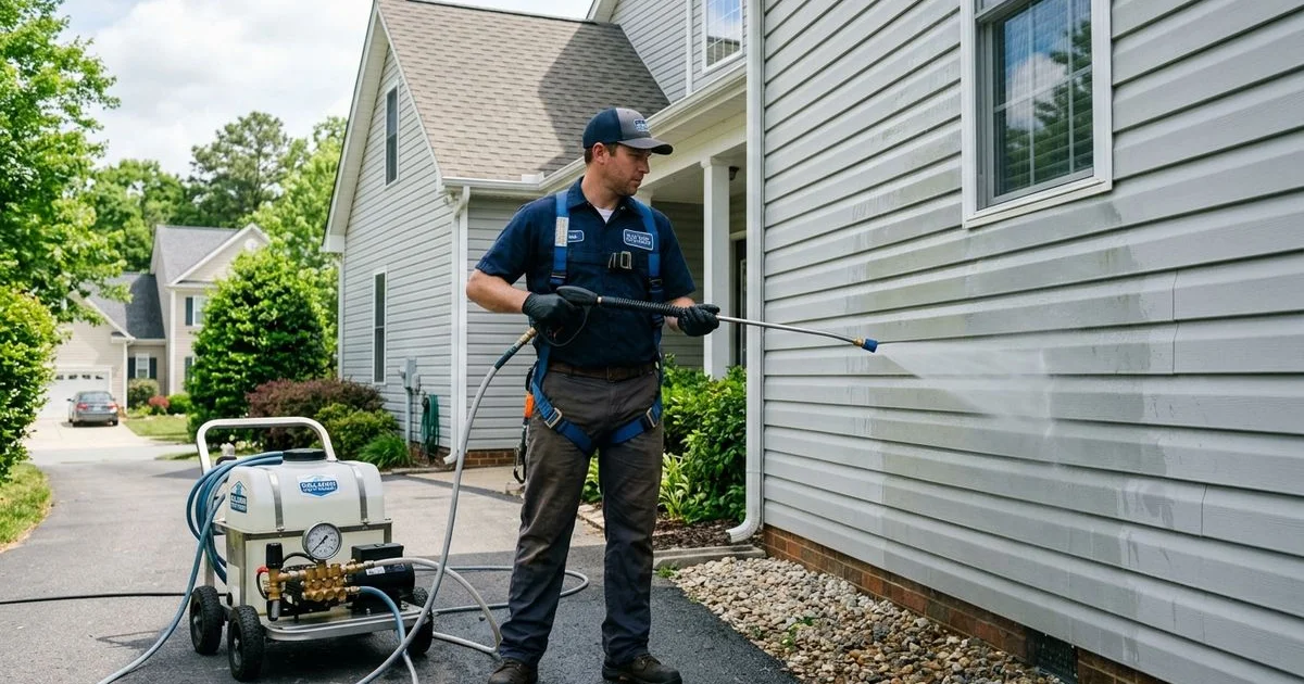 Soft wash vs pressure wash side-by-side demo on Raleigh home siding